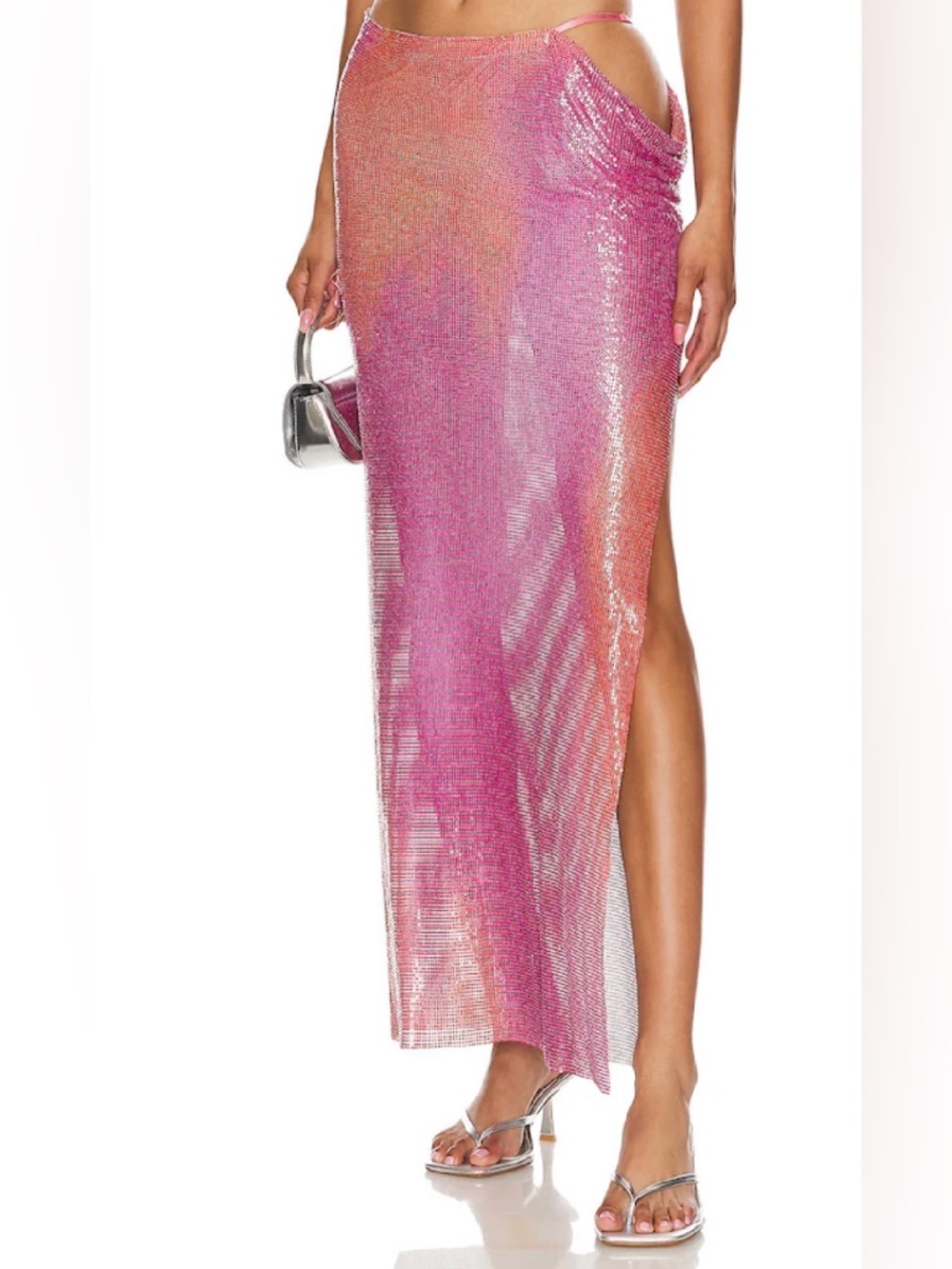 Lovers + Friends Pink to Orange Ombre Sheer Asymmetrical Maxi Skirt - nwt XS - Picture 3 of 9